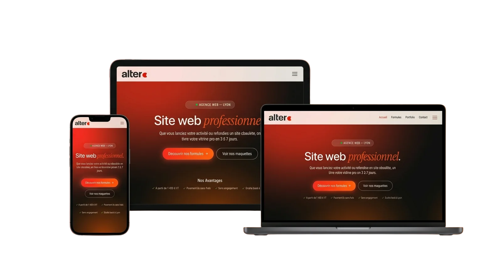 Site web professionnel ALTER PERCEPTION affiché sur ordinateur portable et smartphone